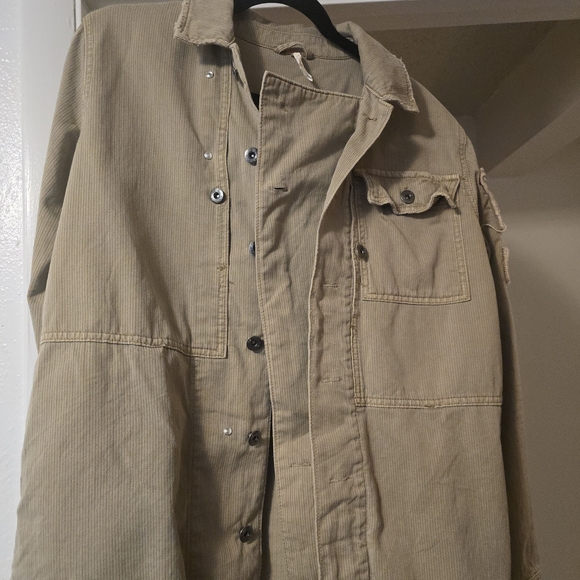 Free People Embellished Beaded Eagle Military Corduroy Shacket Jacket Tan - Picture 2 of 4